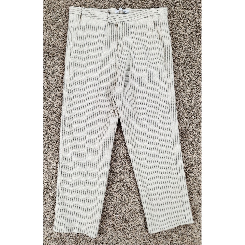 Matin Asbjorn Womens XXL 54 Cotton Linen Pinstripe‎ Tailored Trousers Cream Navy